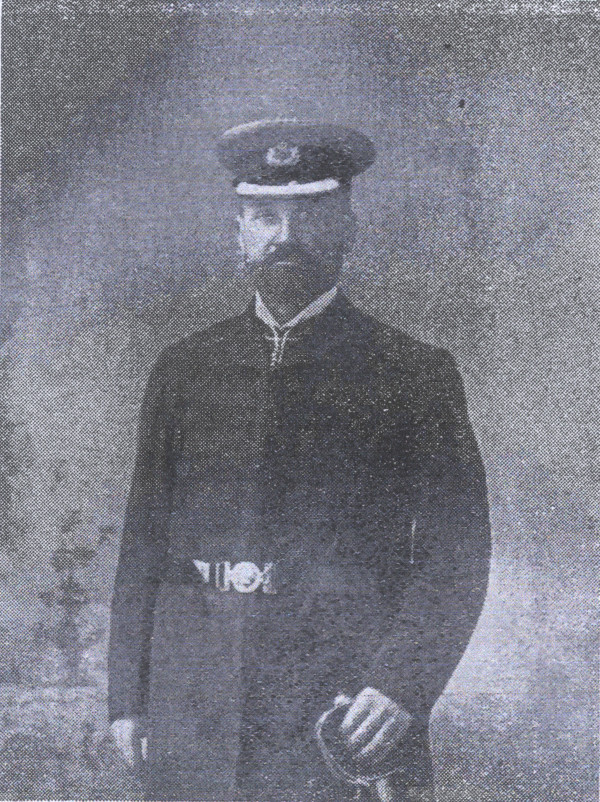 A newspaper black-and-white photograph of William Stokes in an Edwardian police uniform.